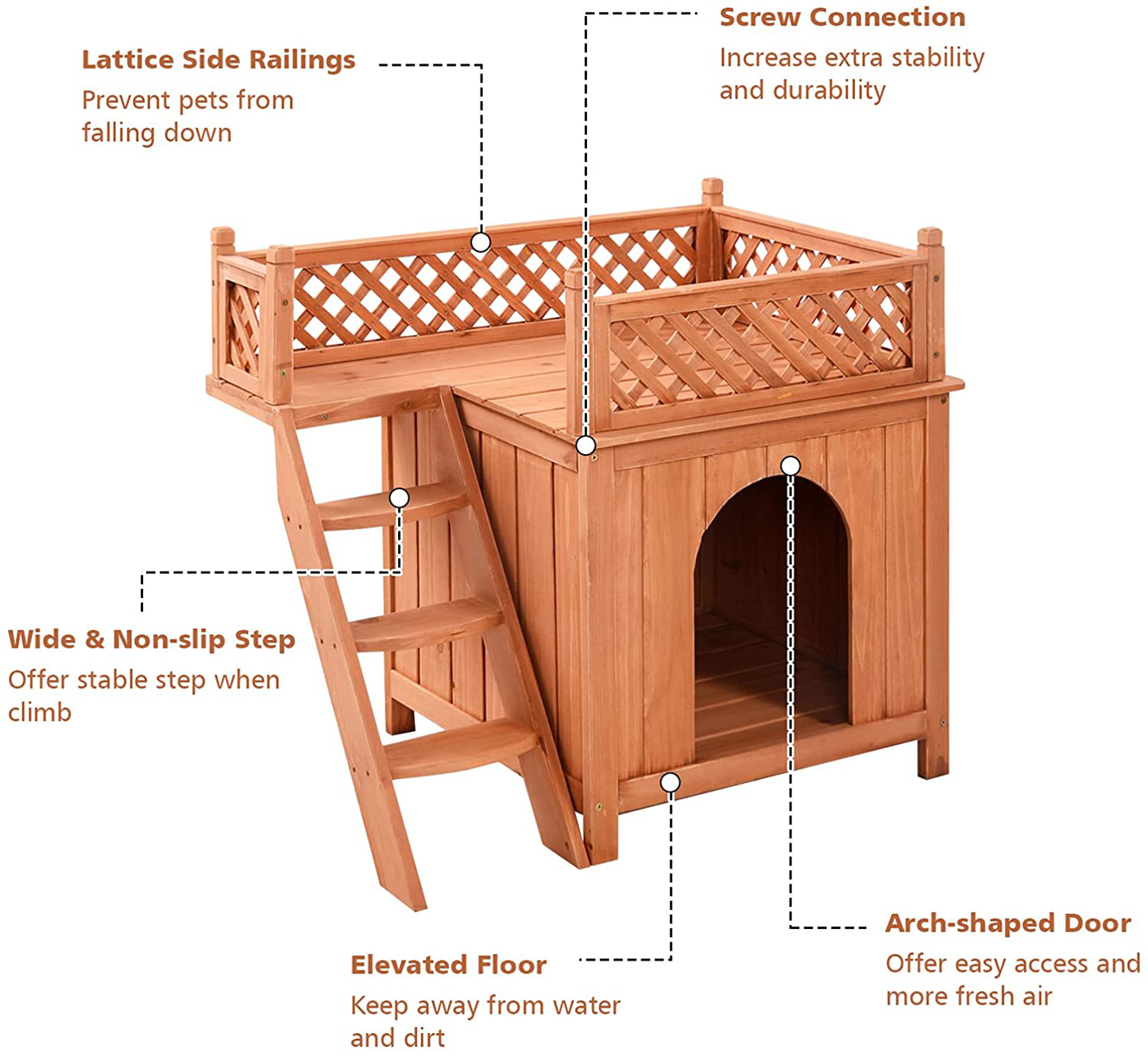 Giantex Pet Dog House, Wooden Dog Room Shelter with Stairs, Raised Roof and Balcony Bed for Indoor and Outdoor Use, Wood Dog House Animals & Pet Supplies > Pet Supplies > Dog Supplies > Dog Houses Giantex   