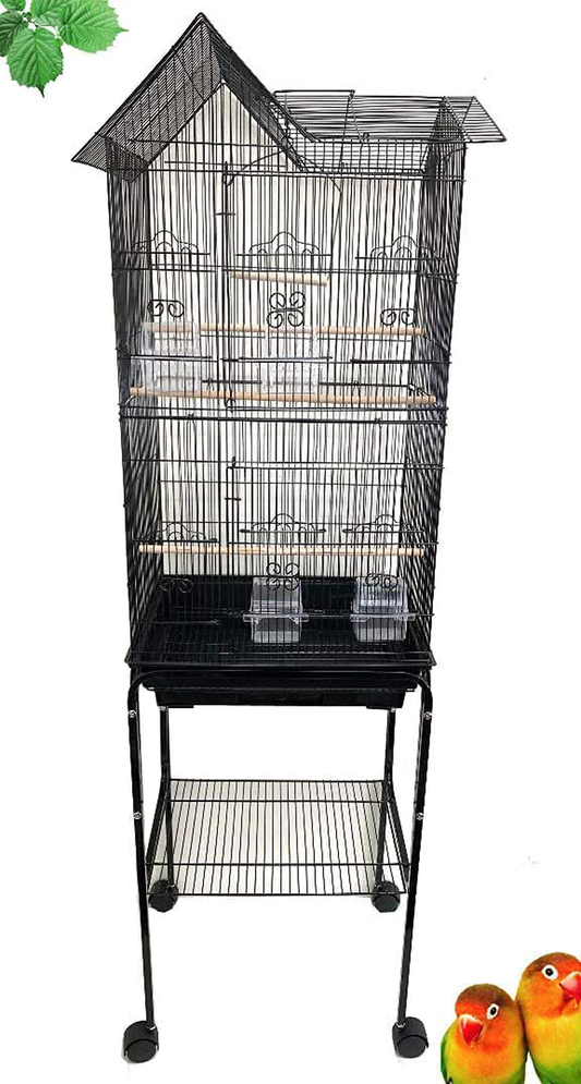 Mcage 63-Inch Large Roof Top Canary Parakeet Cockatiel Lovebird Finch Bird Flight Parrot Cage with Rolling Stand Animals & Pet Supplies > Pet Supplies > Bird Supplies > Bird Cages & Stands Mcage Black  