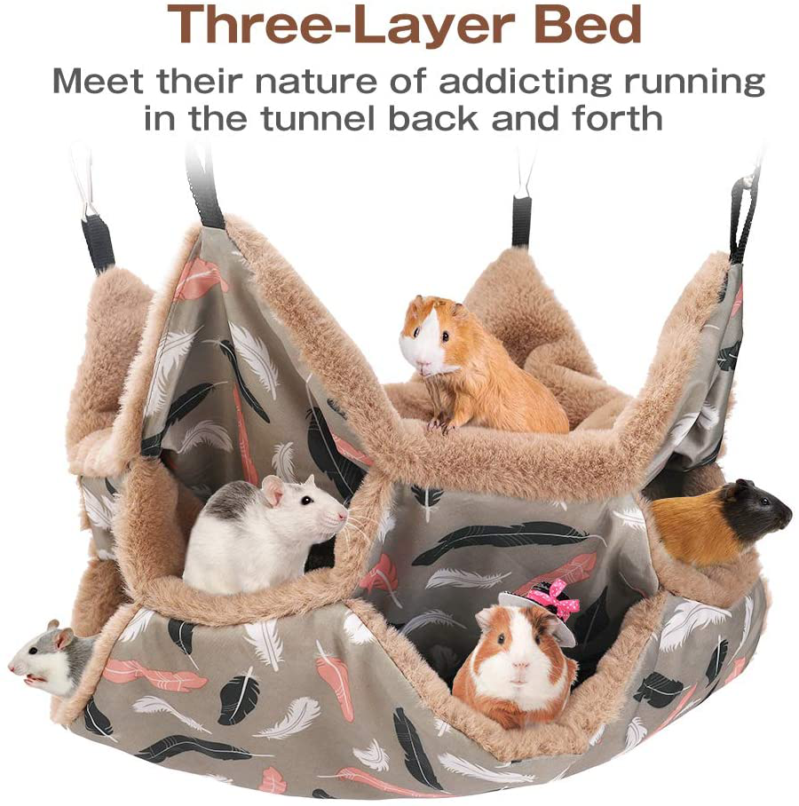 Small Animals Warm Plush Triple Bunkbed Cage Hanging Hammock Bed,Guinea Pig Cage Accessories Bedding, Warm Hammock for Parrot Ferret Squirrel Hamster Rat Playing Sleeping Animals & Pet Supplies > Pet Supplies > Small Animal Supplies > Small Animal Habitat Accessories bokemar   