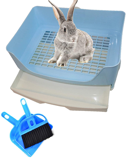 PINVNBY Large Rabbit Litter Box Bigger Pet Litter Pan Trainer with Drawer Corner Toilet Box for Adult Guinea Pigs Chinchilla Ferret Hedgehog Small Animals Animals & Pet Supplies > Pet Supplies > Small Animal Supplies > Small Animal Bedding PINVNBY Blue  