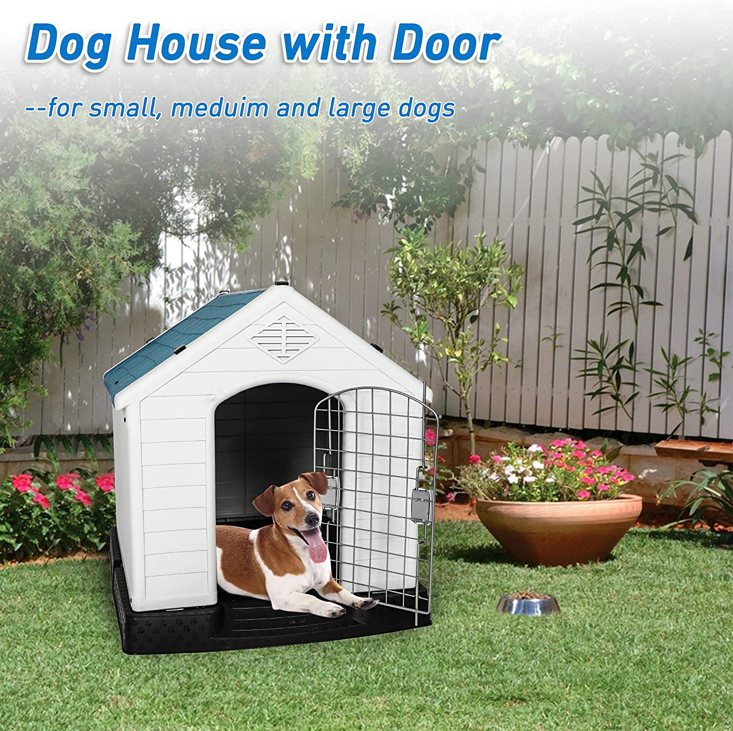 LUCKYERMORE Outdoor Dog House with Door for Small Medium Large Dogs Waterproof Puppy Kennel Plastic outside Pet Crate with Gate for All Weather, 28" H/32 H/39 H Animals & Pet Supplies > Pet Supplies > Dog Supplies > Dog Houses LUCKYERMORE   