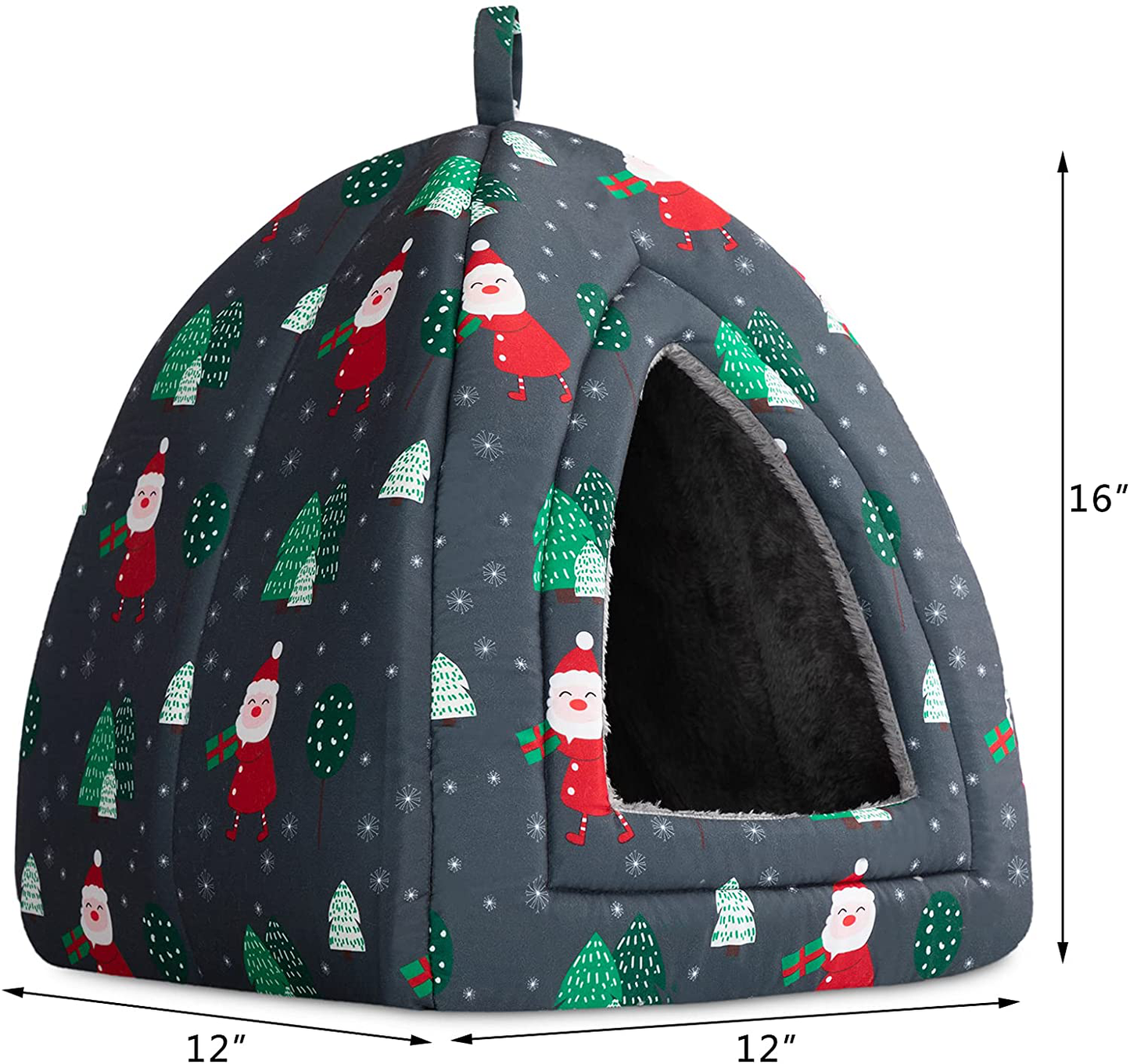 Hollypet Self-Warming 2 in 1 Foldable Comfortable Triangle Cat Bed Tent House Christmas Pet Bed