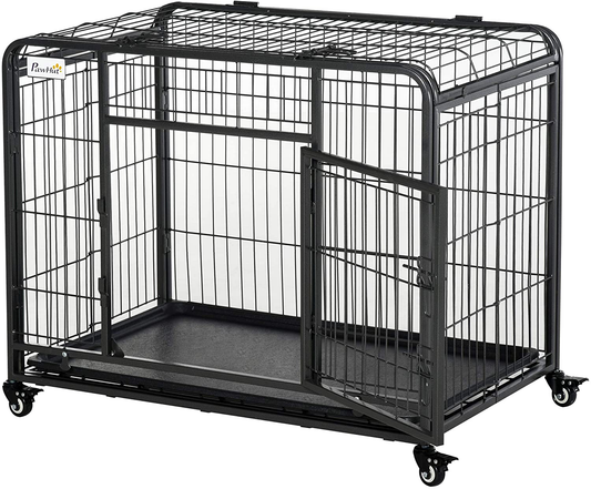 Pawhut Folding Design Heavy Duty Metal Dog Cage Crate & Kennel with Removable Tray and Cover, & 4 Locking Wheels, Indoor/Outdoor Animals & Pet Supplies > Pet Supplies > Dog Supplies > Dog Houses PawHut 49.25" L x 30" W x 32" H  