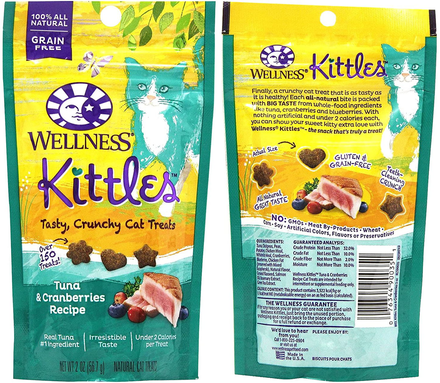 Wellness Kittles Cat Treat Variety Pack - 3 Flavors (Chicken & Cranberries, Salmon & Cranberries, and Tuna & Cranberries Flavors) - 2 Oz Each (3 Total Pouches)