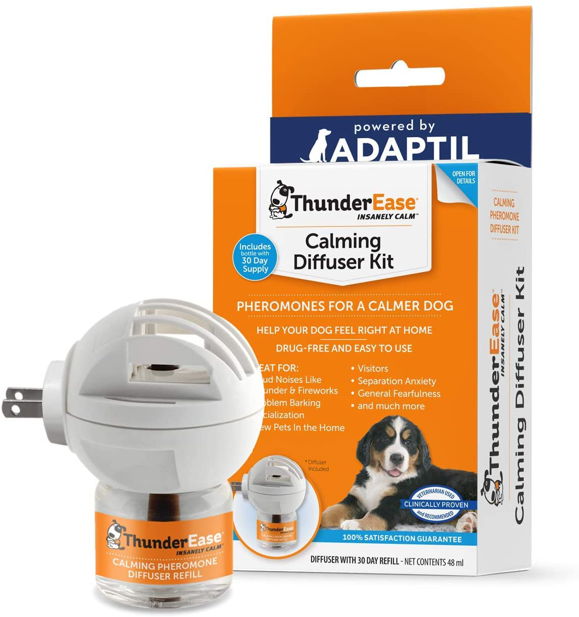 Thunderease Dog Calming Pheromone Diffuser Kit - Relieve Separation Anxiety, Stress Barking and Chewing, Fear of Fireworks and Thunderstorms Animals & Pet Supplies > Pet Supplies > Small Animal Supplies > Small Animal Treats ThunderEase 30 Day Supply  