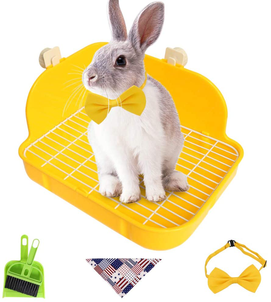 Humorous.P Rabbit Litter Box - Pet Corner Litter Box Cage Potty Trainer Rectangular Plastic Material Animals & Pet Supplies > Pet Supplies > Small Animal Supplies > Small Animal Bedding Humorous.P Yellow  