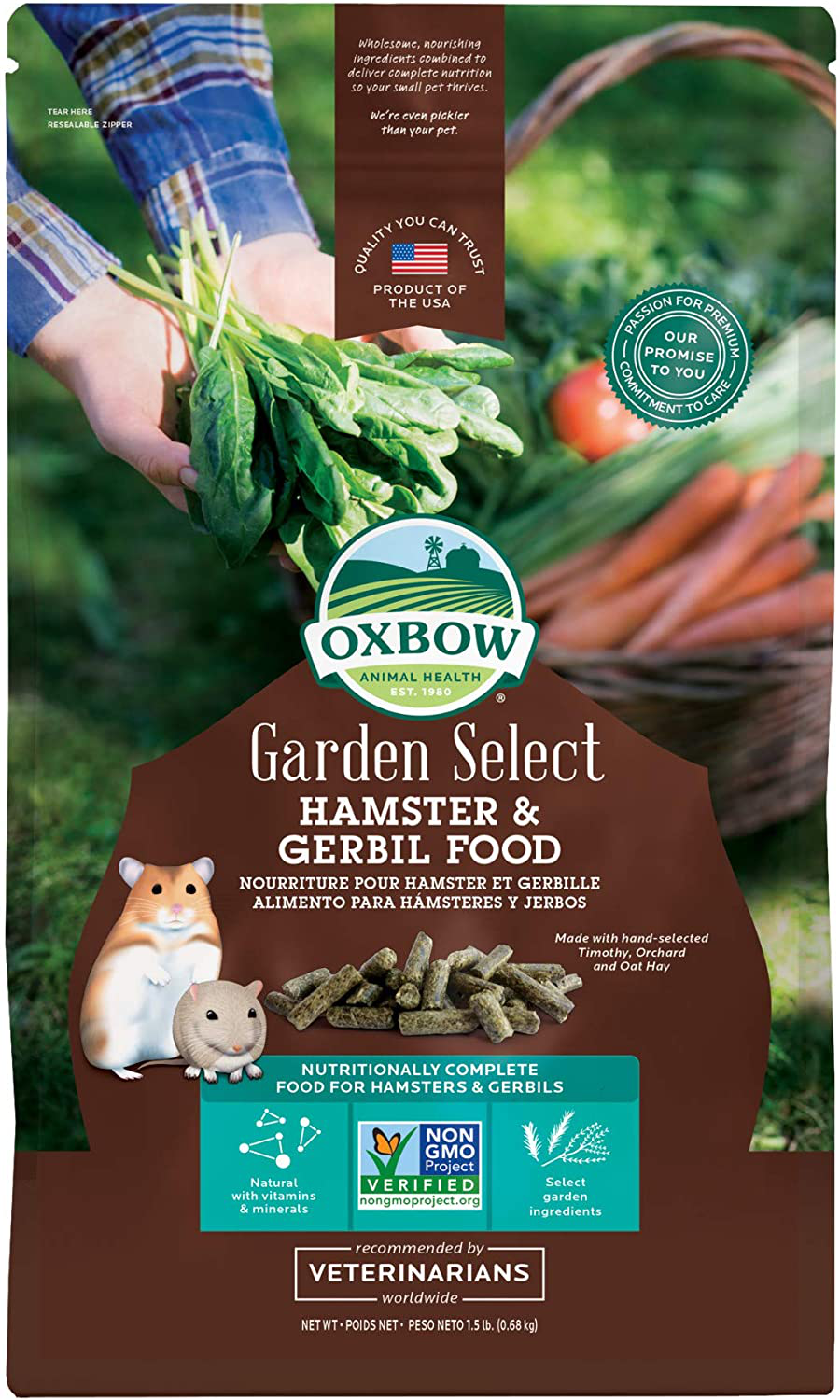 Oxbow Animal Health Garden Select Hamster and Gerbil Food, Garden-Inspired Recipe for Hamsters and Gerbils, Non-Gmo, Made in the USA, 1.5 Pound Bag