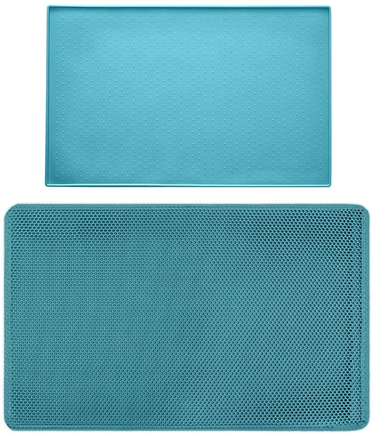 Gorilla Grip Pet Feeding Mat and Honeycomb Cat Litter Mat, Both in Turquoise Color, Feeding Mat Size 23X15, Cat Mat Size 24X15, Water Resistant, 2 Item Bundle Animals & Pet Supplies > Pet Supplies > Cat Supplies > Cat Litter Box Mats Gorilla Grip   