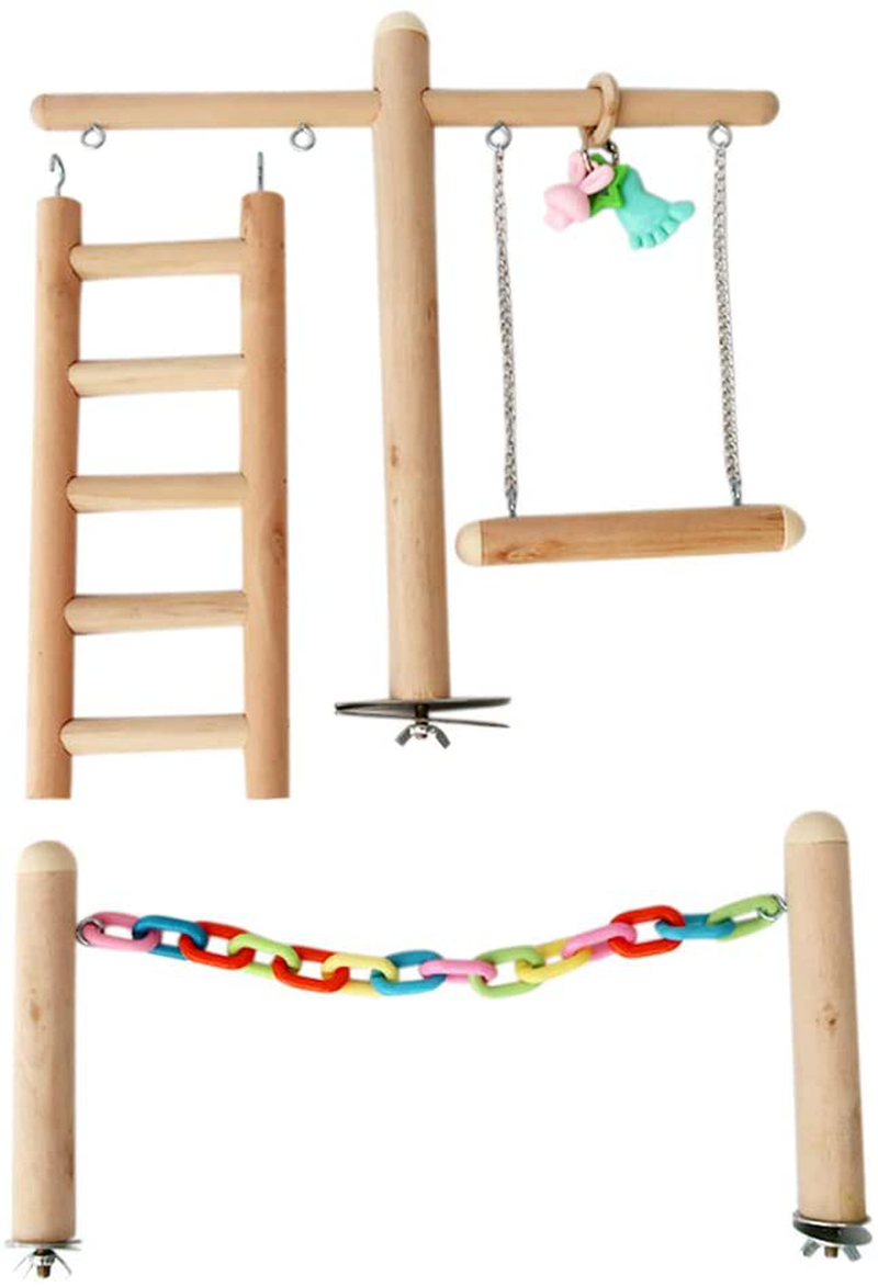 Haninetrosty Bird Cage Stand Play Gym Wood Perch Playground Parrot Climbing Ladder Chewing Chain Swing Activity Exercise Center for Lovebirds Budgies Finches Parakeets