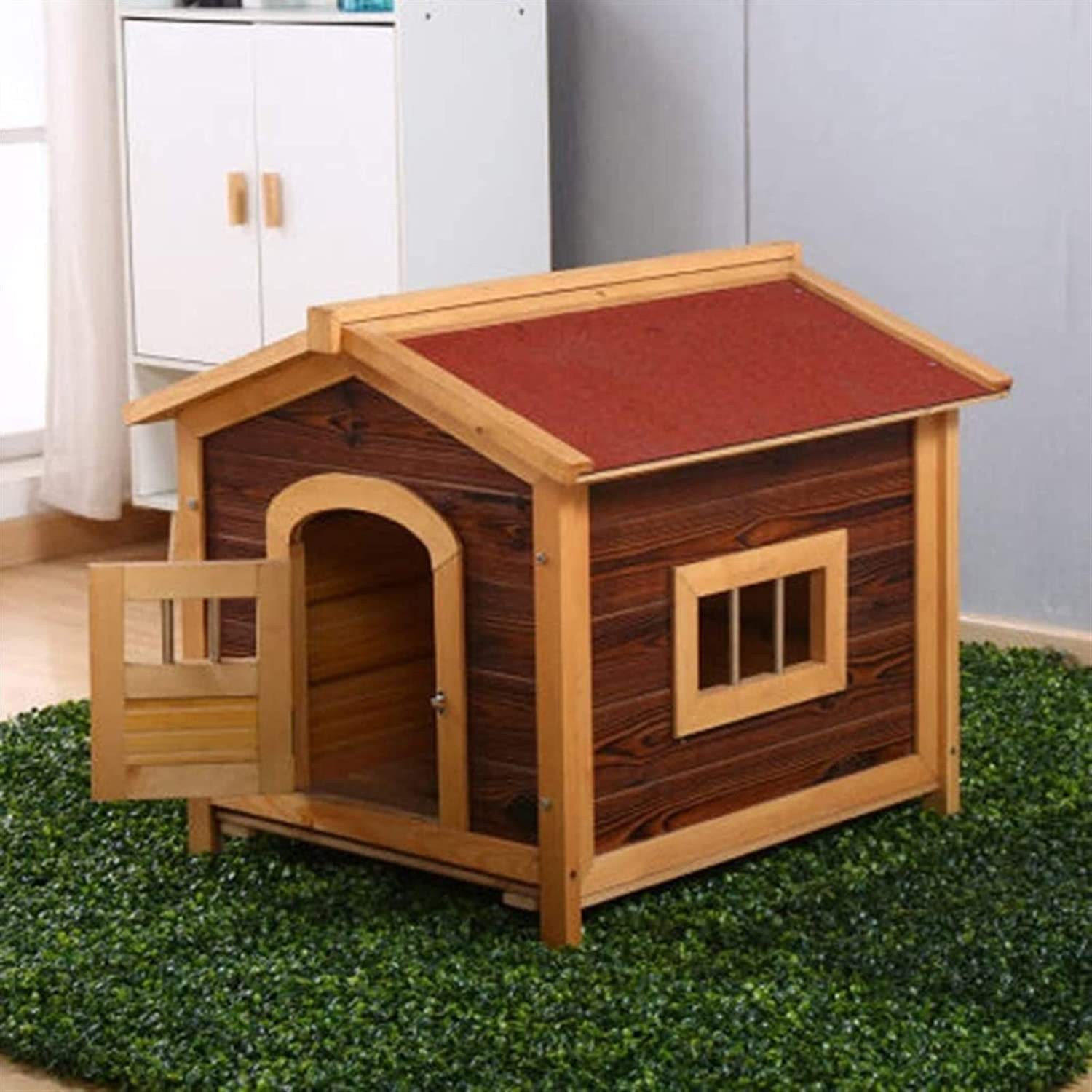 QXWJ Dog House,Wooden Outdoor Pet Log Cabin Kennel,Weather Resistant Waterproof with Door Flap Drawable Base Plate Home Pet Furniture,For Small Medium Large Animals Animals & Pet Supplies > Pet Supplies > Dog Supplies > Dog Houses QXWJ   