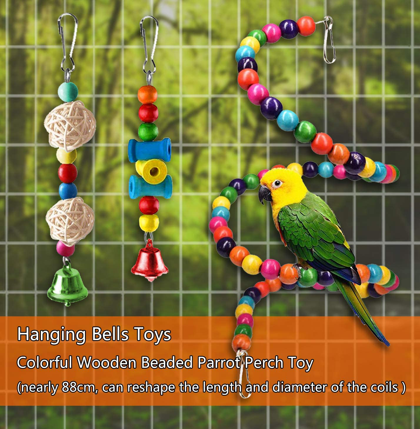 SUSYEE 16 Pcs Bird Toys Parrot Swing Toys Bird Perch Stand Chewing Hanging Swing Toys Pet Climbing Ladders Rattan Balls Suitable for Small Parakeets, Conures,Macaws,Cockatiel,Finches,Budgie,Love Birds Animals & Pet Supplies > Pet Supplies > Bird Supplies > Bird Ladders & Perches SUSYEE   