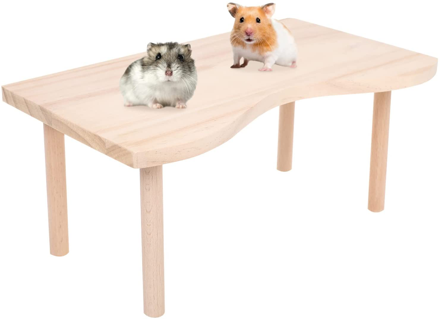 Hamster Play Wooden Platform, Natural Wood Desk for Small Animal Cage, Pet Bowl Drinking Bottle Stand Animals & Pet Supplies > Pet Supplies > Small Animal Supplies > Small Animal Habitat Accessories Dasior Wood Color X-Large (Arc) 