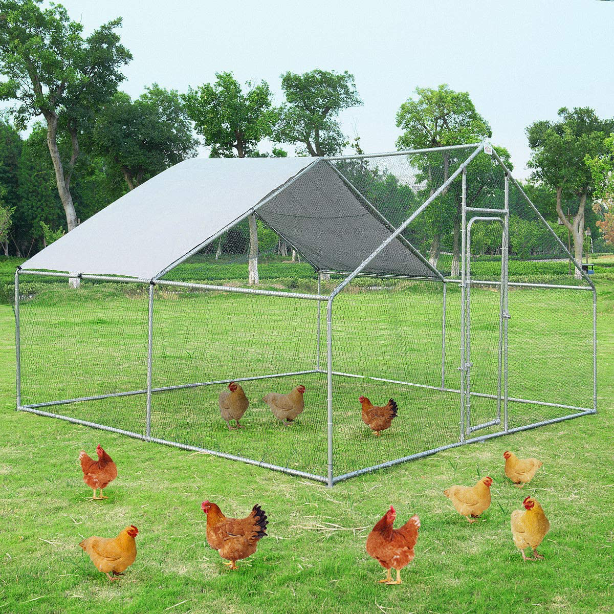 Large Metal Chicken Coop Walk-In Chicken Coops Run House Shade Cage with Waterproof and Sun Protection Cover for Outdoor Backyard Farm Use (13 X 13Ft) Animals & Pet Supplies > Pet Supplies > Dog Supplies > Dog Kennels & Runs Giantex 13 x 13 x 6.4ft  