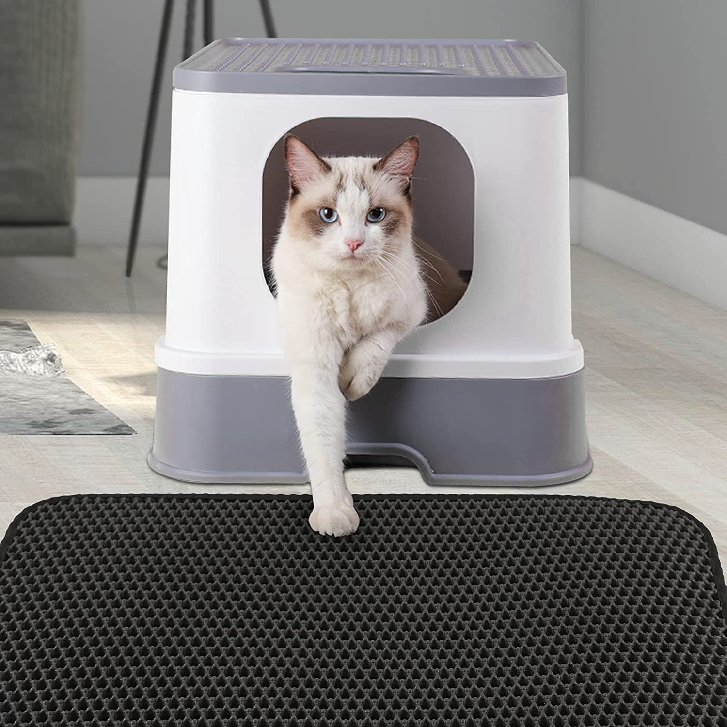 Cat Litter Mat, Litter Trapping Mat,Honeycomb Double Layer Design,Hook and Loop Self Adhesive Tlahasape of Side,Easy Clean,Eva Waterproof Urine Proof Material Animals & Pet Supplies > Pet Supplies > Cat Supplies > Cat Litter Box Mats Lahas   