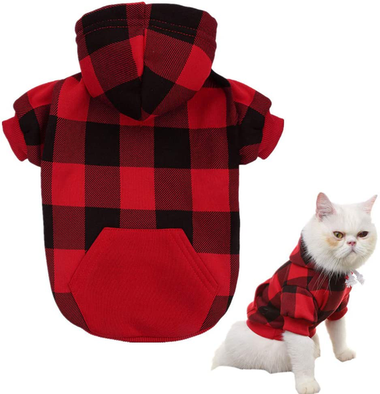 Plaid Dog Hoodie Pet Clothes Sweaters with Hat Animals & Pet Supplies > Pet Supplies > Cat Supplies > Cat Apparel KOOLTAIL Red Small (Pack of 1) 