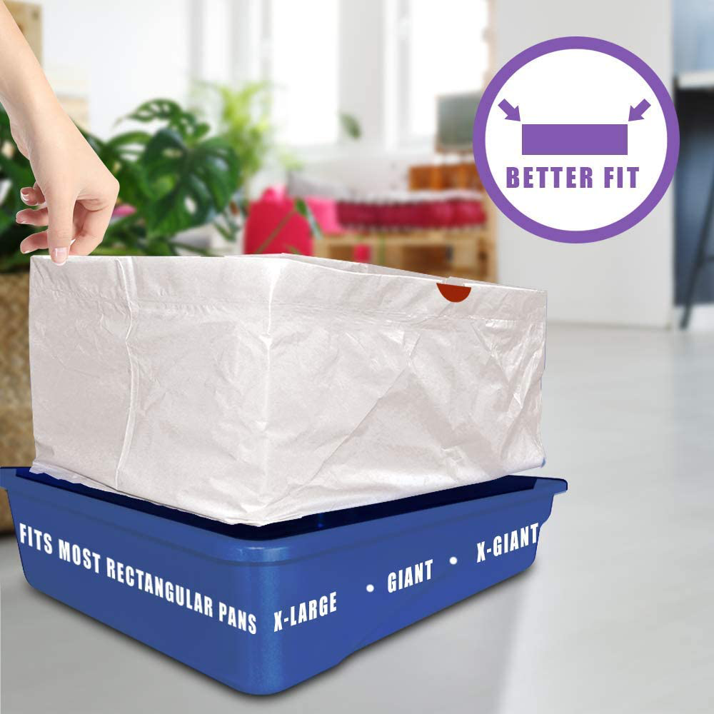 Alfapet Extra Large Cat Litter Box Liners-6 Boxes- Heavy Duty 2 Mil Thick Plastic, Clever Drawstring Liner for Easy Disposal- Flat Bottom for Easy, Secure Placement in Kitty Pan-Disposable