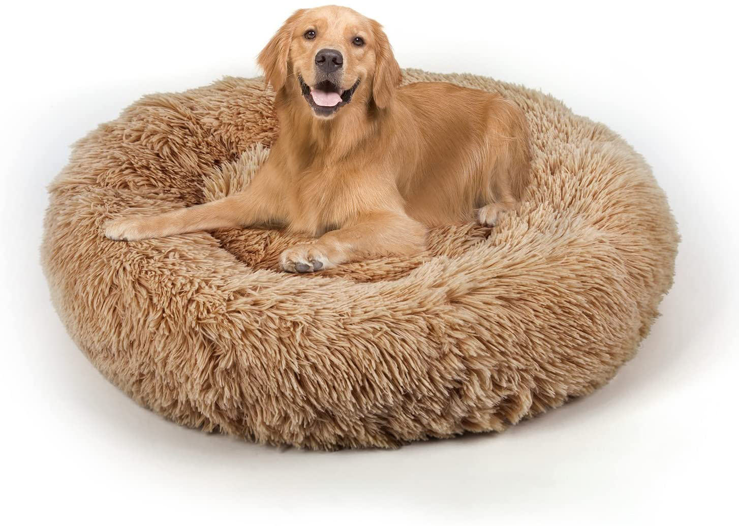 Dog Bed, Cat Calming Bed, Faux Fur Pillow Pet Donut Cuddler round Plush Bed for Large Medium Small Dogs and Cats Animals & Pet Supplies > Pet Supplies > Cat Supplies > Cat Beds DogBaby Camel 36"x36"(Pack of 1) 