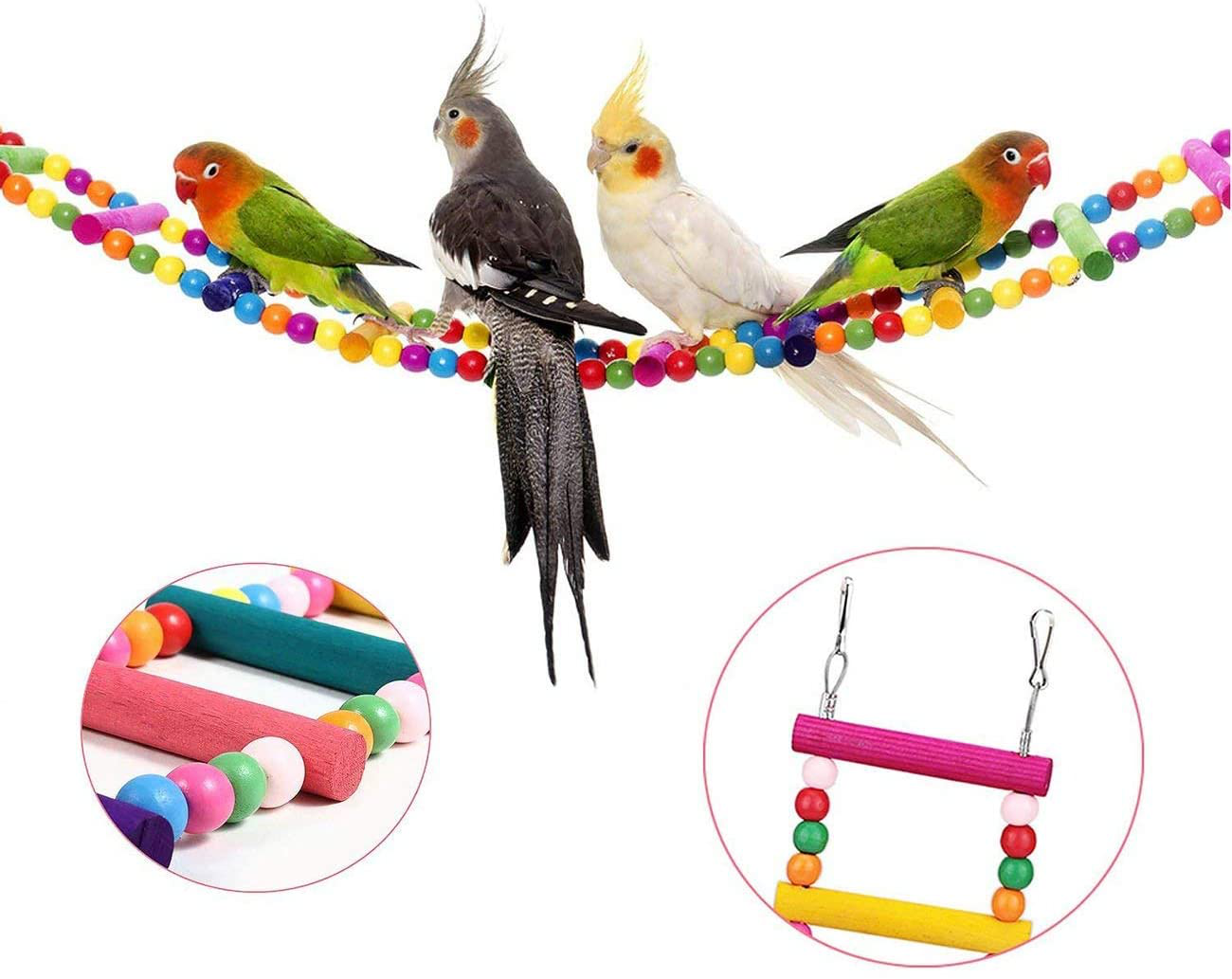 Uheng Colorful Bird Ladder Toys for Parrot, Pet Swings Chew Hanging Bridge, Wooden Rainbow Cage Training Accessories for Cockatiel Conure Parakeet Small Macaw Budgie Animals & Pet Supplies > Pet Supplies > Bird Supplies > Bird Ladders & Perches Uheng   