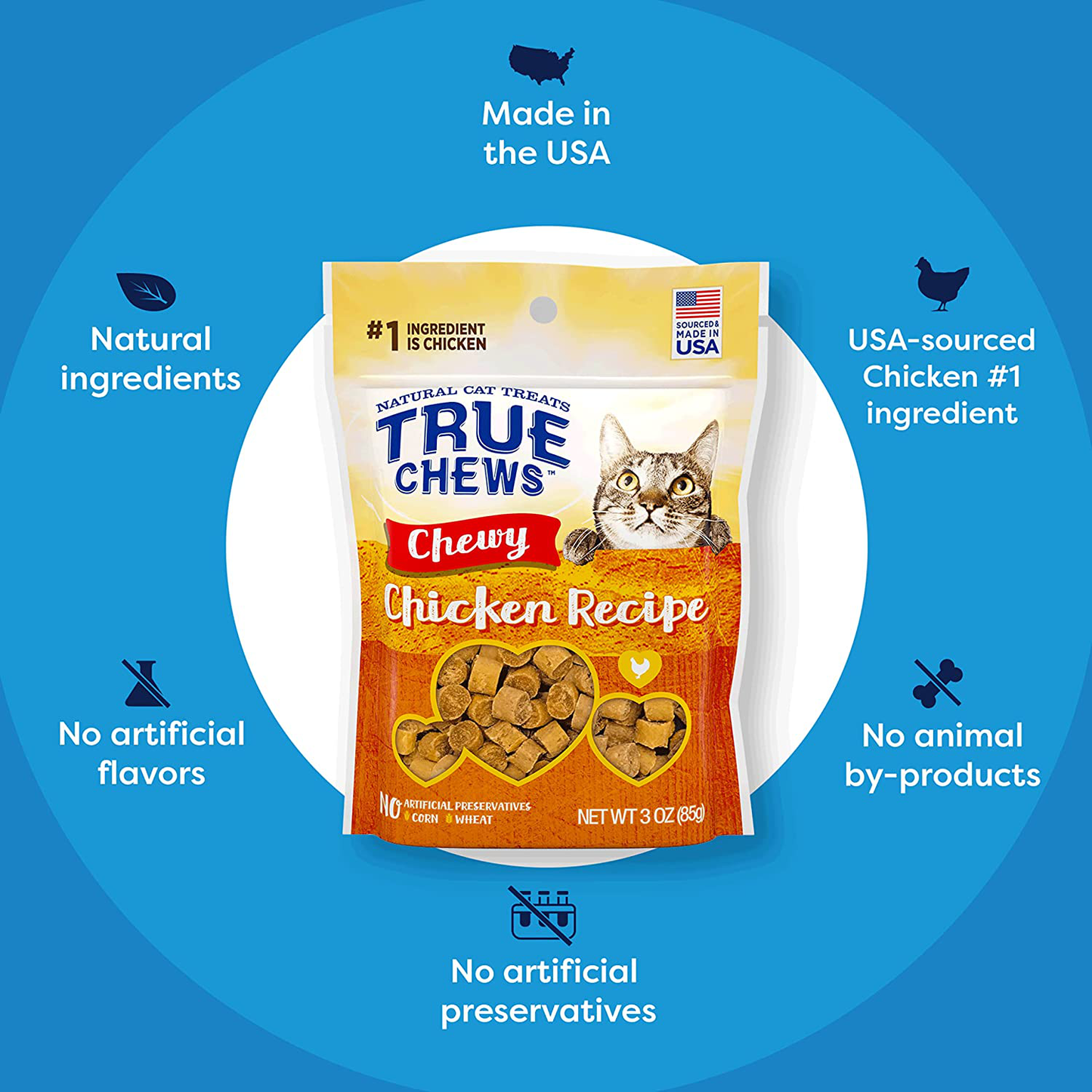 True Chews Natural Cat Treats Chicken Recipe, 3 Oz Animals & Pet Supplies > Pet Supplies > Cat Supplies > Cat Treats True Chews   