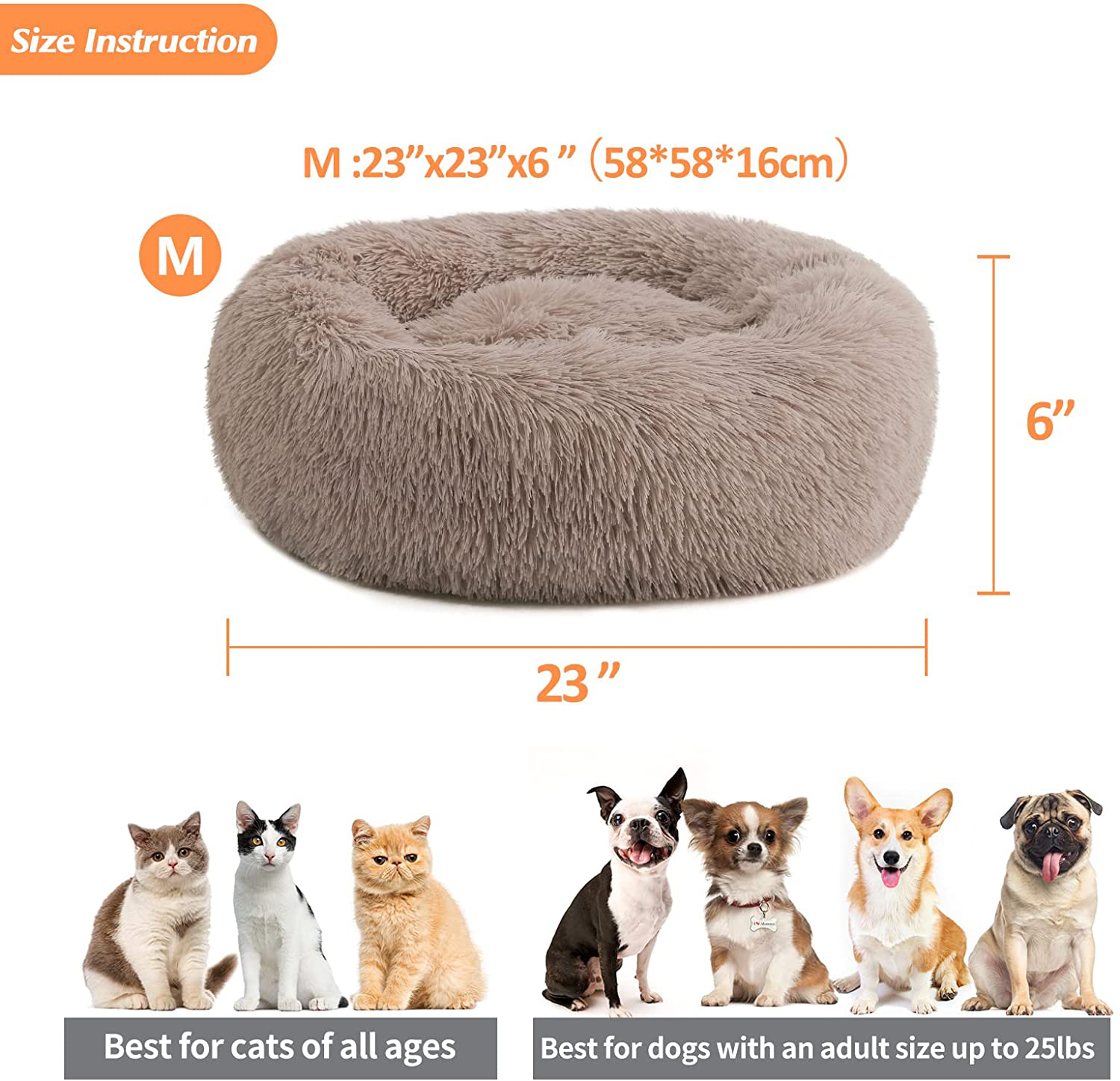 Kimicole Cozy Donut Calming Dog Bed Cat Bed Super Soft Fluffy