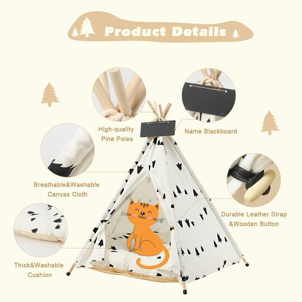 EMUST Pet Teepee, Large Dog Teepee Bed with Thick Cushion, 28 Inch Tall, Portable Washable Teepee Tent for Dogs Puppy, Cat and Rabbits, for Pets up to 33Lbs Animals & Pet Supplies > Pet Supplies > Dog Supplies > Dog Houses EMUST   