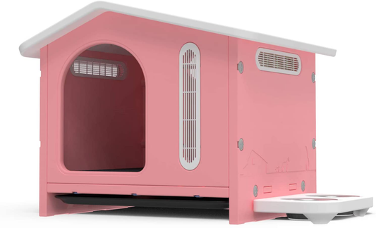 VATO Dog Kennel, Waterproof Plastic Doghouse for Small Pets, Durable Puppy House with Two Food Bowls, 22.8X20.9X22 Inches，Indoor and Outdoor, up to 30 LBS Animals & Pet Supplies > Pet Supplies > Dog Supplies > Dog Houses VATO Pink  