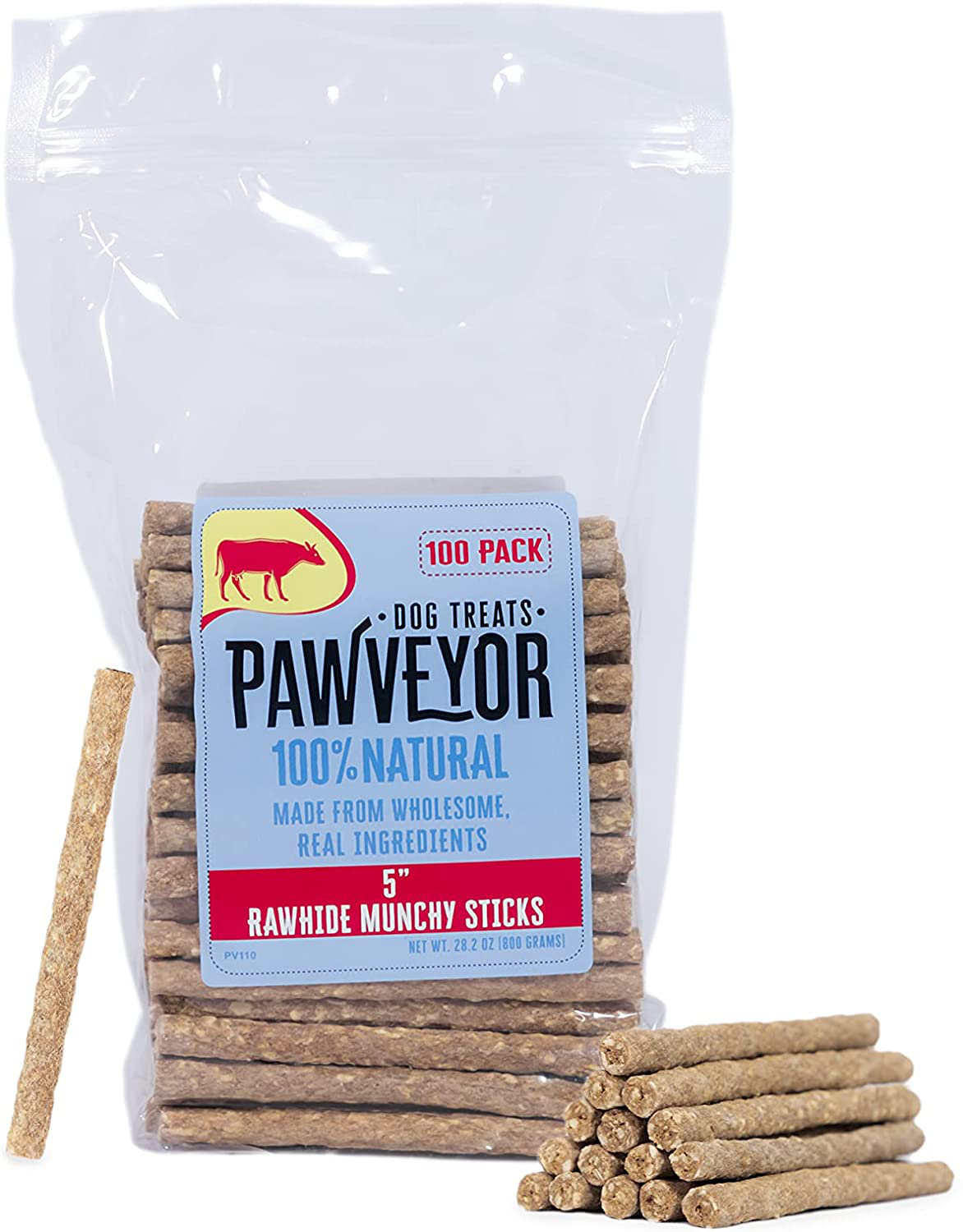 Pawveyor 5" Munchy Stick Dog Treat Flavor Burst Rawhide Dog Chew Toy for Small Dogs Puppy Teething Snacks All Natural Ingredients Non-China 100 Pack Animals & Pet Supplies > Pet Supplies > Small Animal Supplies > Small Animal Treats Pawveyor Natural Beef  