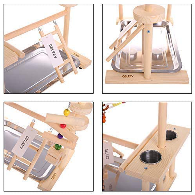 QBLEEV Parrot Playstand Bird Play Stand Cockatiel Playground Wood Perch Gym Playpen Ladder with Feeder Cups Toys Exercise Play (Include a Tray) Animals & Pet Supplies > Pet Supplies > Bird Supplies > Bird Cages & Stands QBLEEV   