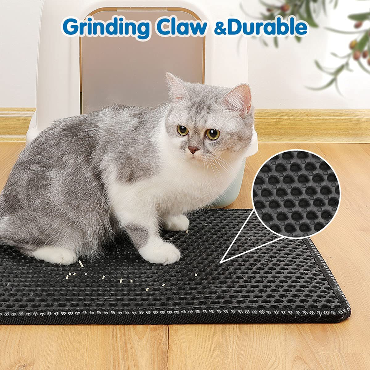 HOYOC 21"×14" Cat Litter Mat Cat Litter Trapping Mat Urine and Water Proof Material Honeycomb Double Layer Design Large Size Easy Clean Scatter Control for Litter Boxes Animals & Pet Supplies > Pet Supplies > Cat Supplies > Cat Litter Box Mats HOYOC   