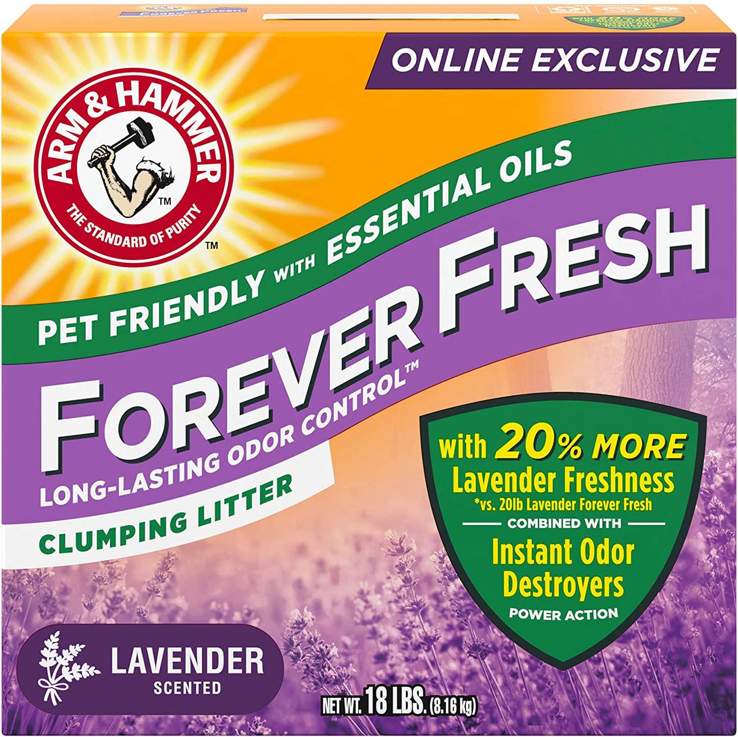 Arm & Hammer Forever Fresh Clumping Cat Litter Lavender, Multicat 18Lb with 20% More Lavender Freshness, Pet Friendly with Essential Oils Animals & Pet Supplies > Pet Supplies > Cat Supplies > Cat Litter Church & Dwight   