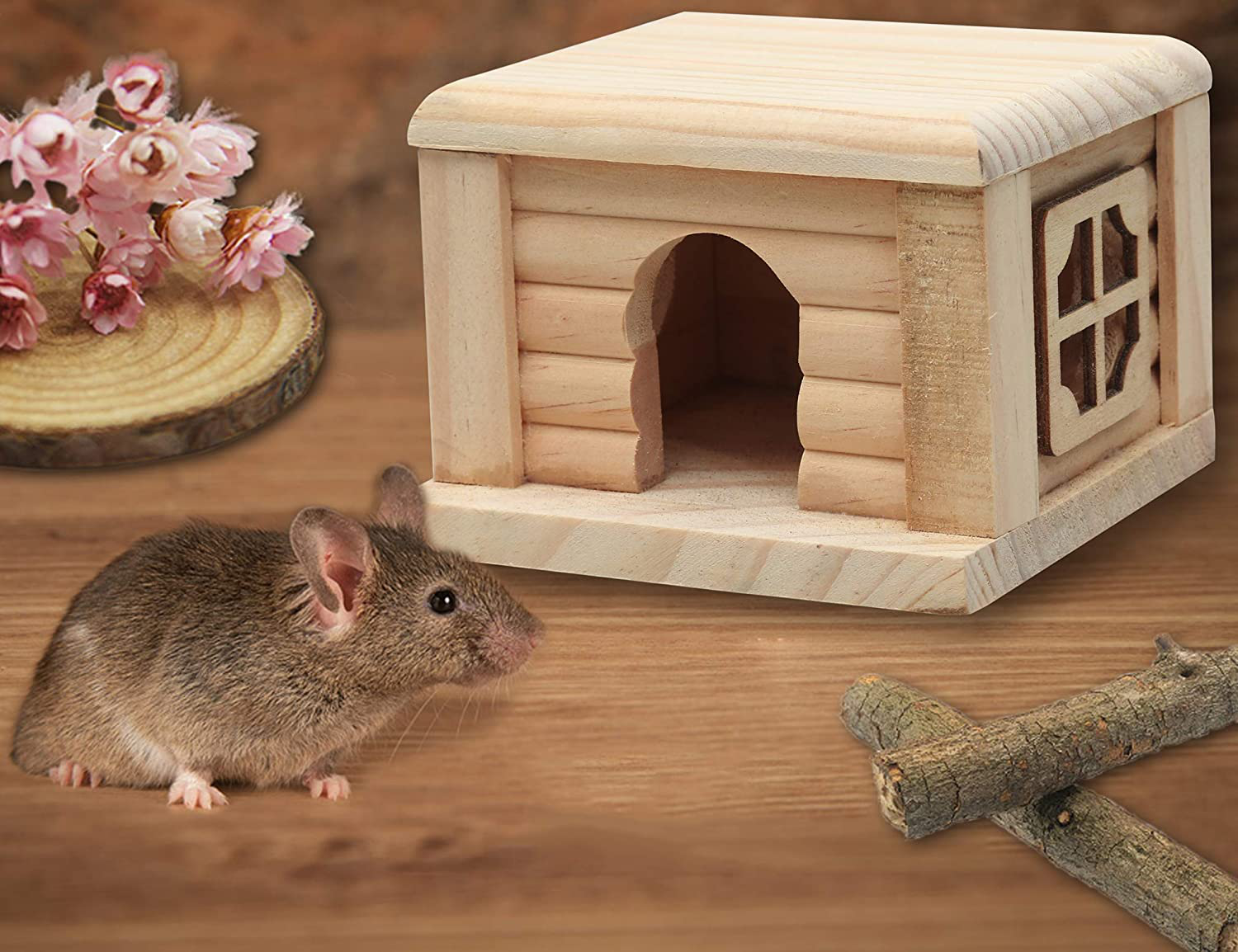 Billie Herrera Hamster Hideout Wooden Syrian Hamster House Hut Small Animal Habitat Decor Mini Hideaway Cage Animals & Pet Supplies > Pet Supplies > Small Animal Supplies > Small Animal Habitats & Cages Billie Herrera   