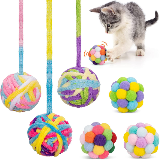 Cat Toys Ball, Woolen Yarn Cat Toy Balls with Bell and Cat Fuzzy Balls, Interactive Cat Toys for Indoor Cats and Kittens, Cat Kitten Chew Toys, 6 Pack Animals & Pet Supplies > Pet Supplies > Cat Supplies > Cat Toys Retro Shaw   