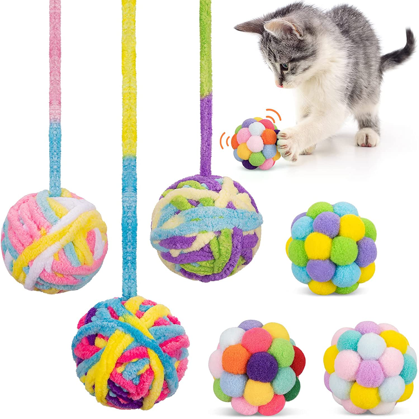 Cat Toys Ball Woolen Yarn Cat Toy Balls with Bell and Cat Fuzzy