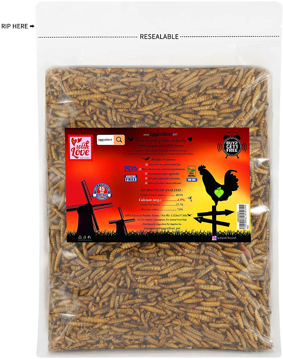 Eggcellent Update 95% Calcium More than Mealworms, Non-Gmo Dried High Calcium BSF Larvae - Natural Chicken Treats Animals & Pet Supplies > Pet Supplies > Bird Supplies > Bird Treats Eggcellent Dried BSF Larvae - 1.1 Lbs  