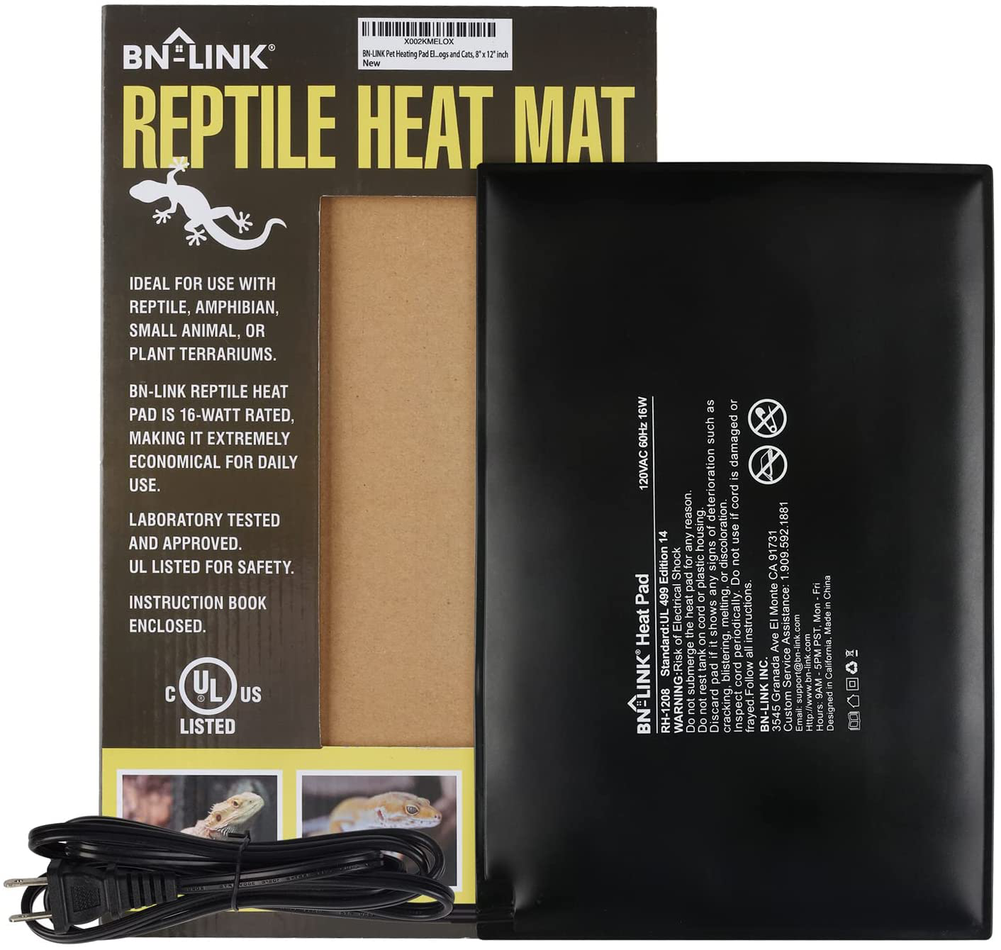 BN-LINK Reptile Heating Pad Electric Indoor under Tank Terrarium Heating Mat Waterproof for Turtles, Lizards, Frogs, and Other Reptiles Animals & Pet Supplies > Pet Supplies > Reptile & Amphibian Supplies > Reptile & Amphibian Habitat Heating & Lighting BN-LINK 8" X 12"  