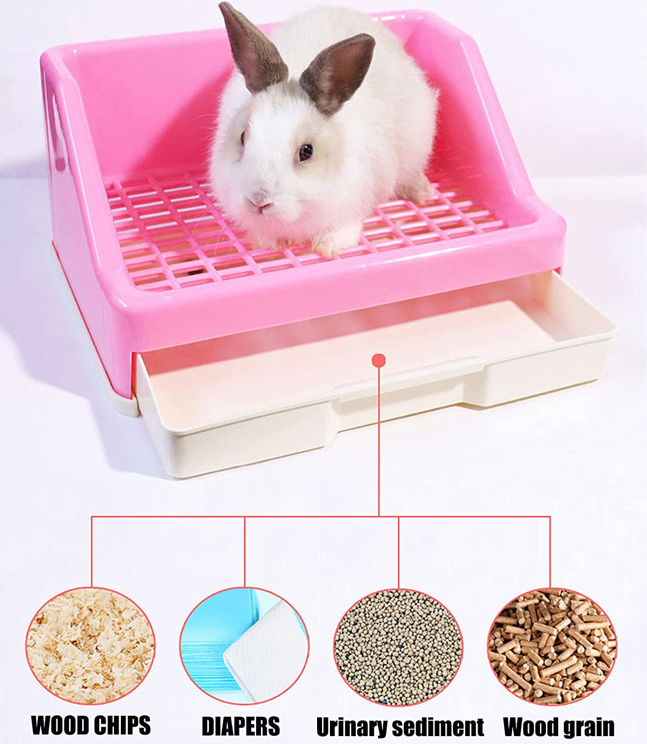 Kathson Rabbit Litter Box Trainer Small Animal Potty Corner Toilet with Drawer Pet Cage Pan Litter Bedding Box for Adult Guinea Pig Hamster Bunny Ferret Galesaur Mouse Squirrel Animals & Pet Supplies > Pet Supplies > Small Animal Supplies > Small Animal Bedding kathson   