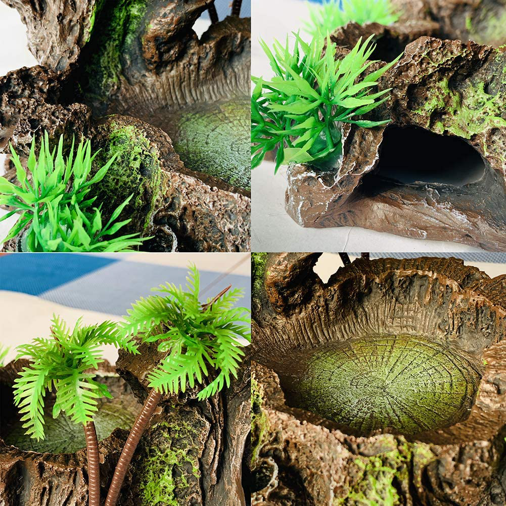 PINVNBY Resin Reptile Platform Artificial Tree Trunk Reptile Tank Decor Food Water Dish Bowl for Bearded Dragon,Lizard, Gecko, Water Frog,Snake