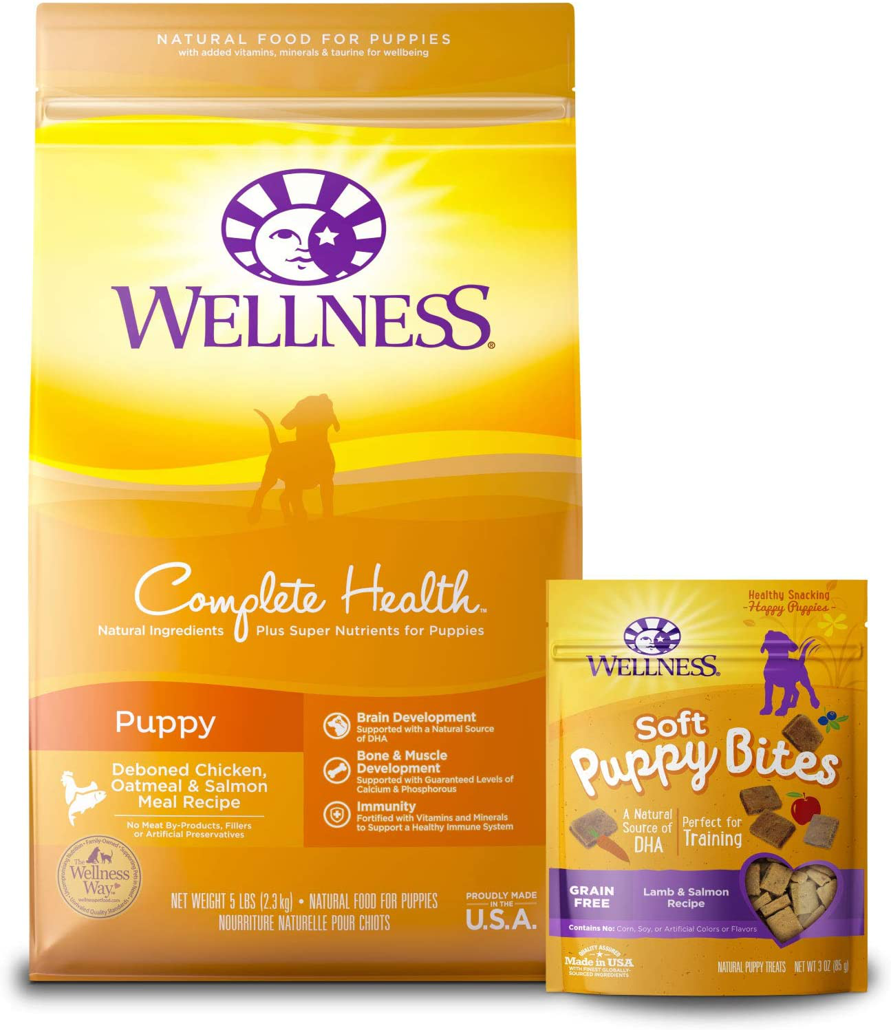 Wellness Soft Puppy Bites Lamb & Salmon Dog Treats, 8-Oz Bag Animals & Pet Supplies > Pet Supplies > Dog Supplies > Dog Treats Wellness Natural Pet Food Puppy Food Trial Bundle 5 Pound Bag (Pack of 1) + 3 Ounce Bag 