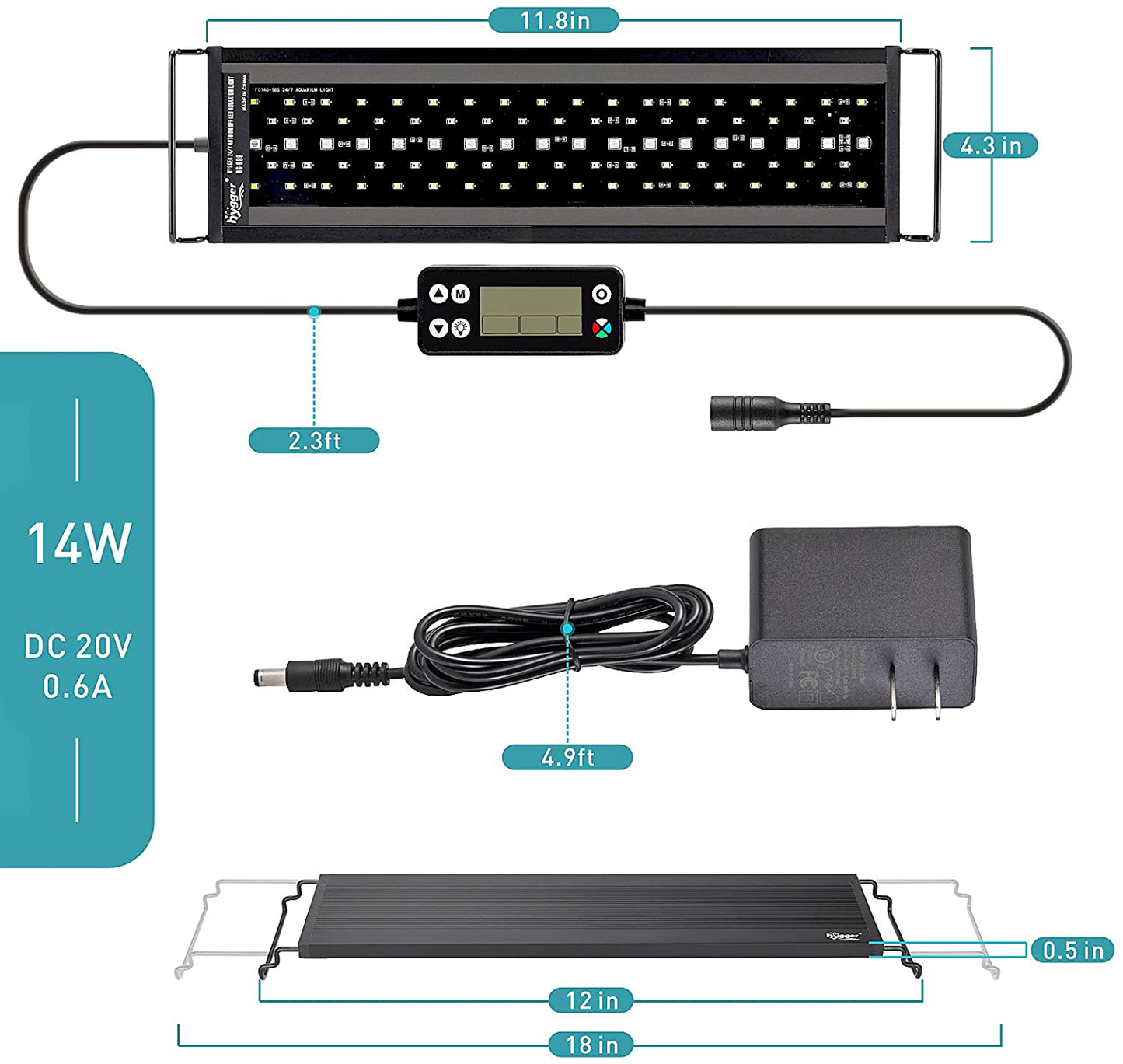 Hygger Auto on off LED Aquarium Light, Full Spectrum Fish Tank Light with LCD Monitor, 24/7 Lighting Cycle, 7 Colors, Adjustable Timer, IP68 Waterproof, 3 Modes for 12"-18" Freshwater Planted Tank Animals & Pet Supplies > Pet Supplies > Fish Supplies > Aquarium Lighting hygger   