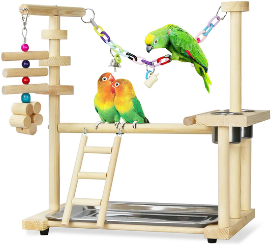 Lzttyee Bird Parakeet Playground Natural Wood Medium Bird Gym Stand Pet Parrot Perch Stand for Parrots Conure Lovebirds