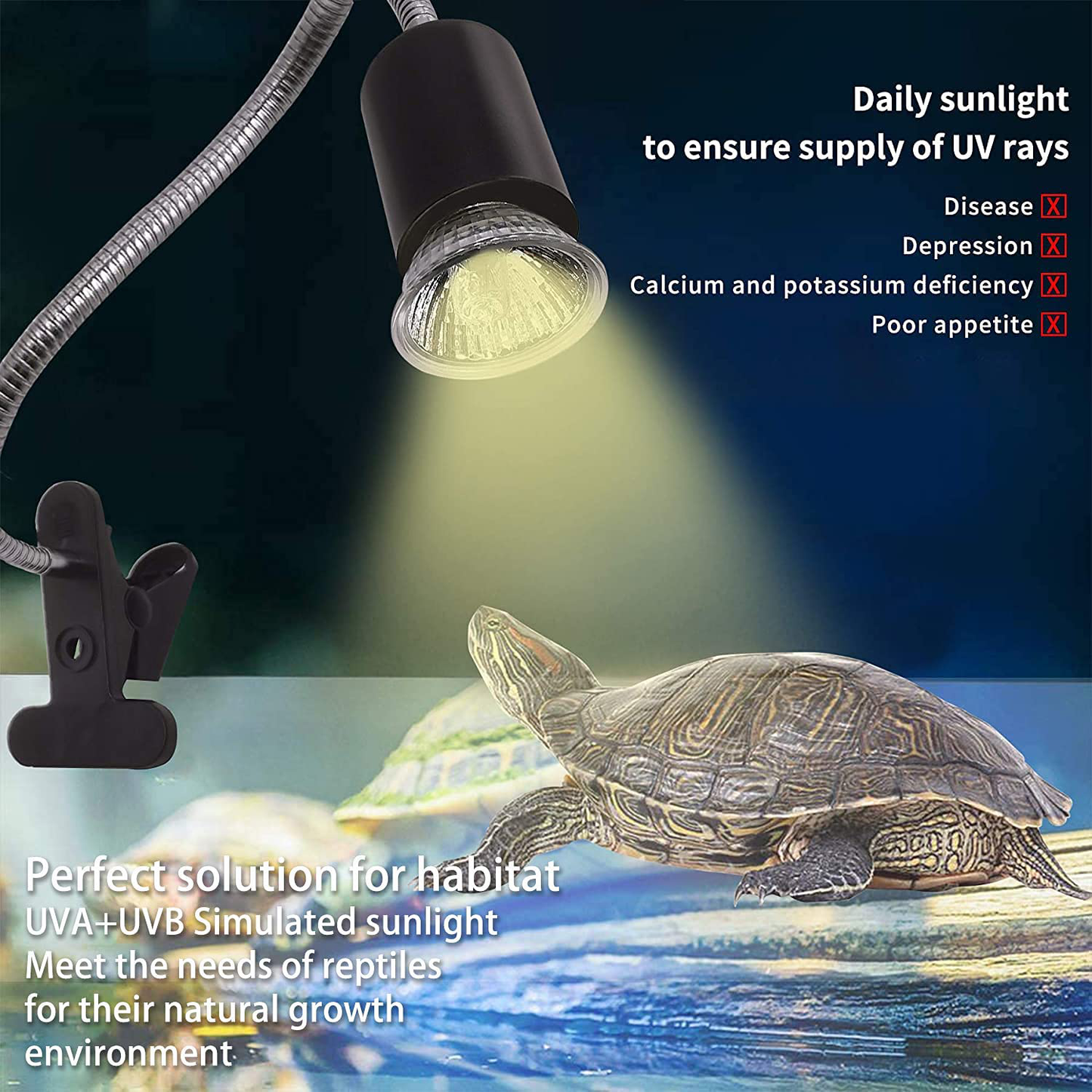 Aquarium Tank Heat Light,Reptile Heat Lamp,E26/E27 Turtle Basking Spot Lamp with Dimmable Switch,86.6In Habitat Basking Heat Lamp,Heating Lighting for Tortoise/Lizard/Amphibian/Snake/Aquarium(No Bulb)