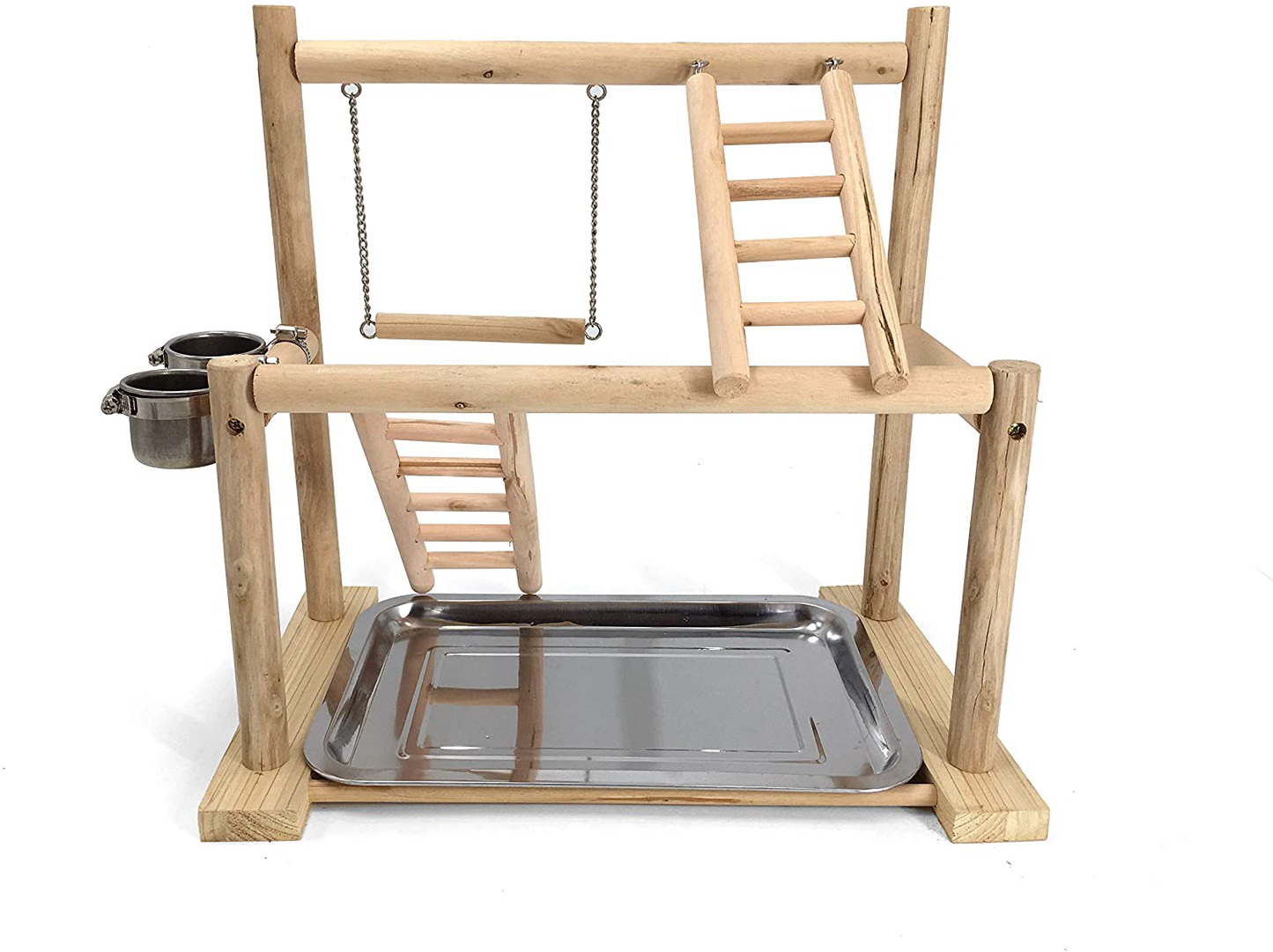 MINORPET Pet Bird Playpen, Wood Parrot Playstand Bird Playground Perch Gym Ladder with Toys Exercise Play, 2 Feeder Cups, Easy Assemble Animals & Pet Supplies > Pet Supplies > Bird Supplies > Bird Ladders & Perches MINORPET   