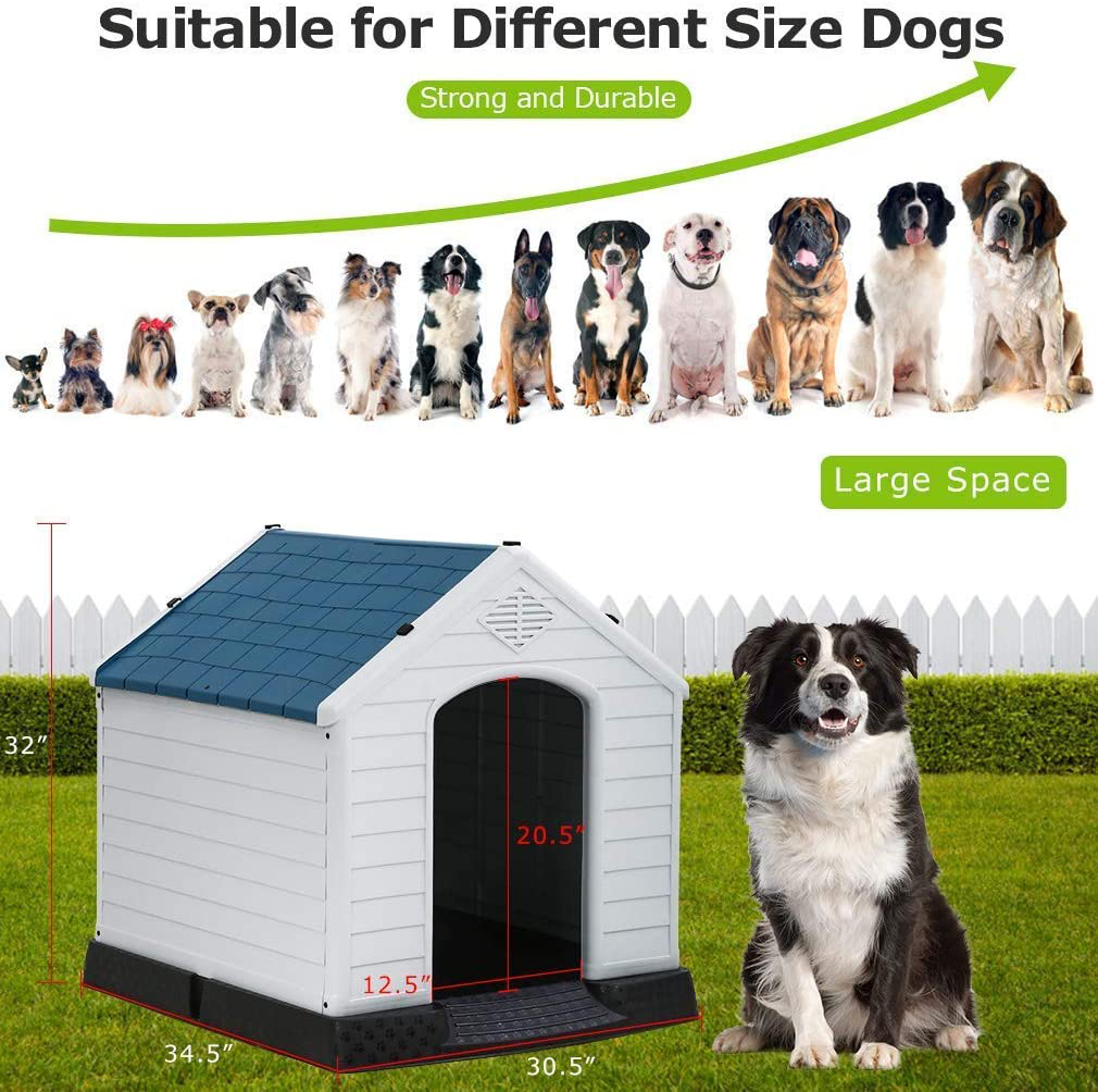 Tyyps Dog House Waterproof Ventilated Durable All Weather Dog House, Elevated Floor Easy to Assemble Pet Puppy Shelter for Indoor Outdoor Pet Kennel for Small Medium Large Sized Dogs Pet House Animals & Pet Supplies > Pet Supplies > Dog Supplies > Dog Houses Tyyps   