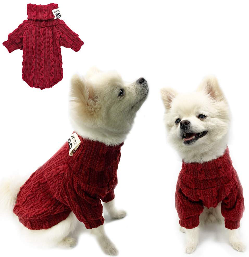 Sunteelong Small Dog Sweater Knitted Pet Cat Sweater Soft Puppy Sweaters Warm Turtleneck Dog Clothes for Small Dogs Girls Boys Dog Sweatshirt for Dogs Cat Animals & Pet Supplies > Pet Supplies > Cat Supplies > Cat Apparel SunteeLong Wine Red S(Chest 13", Back 9.5") 