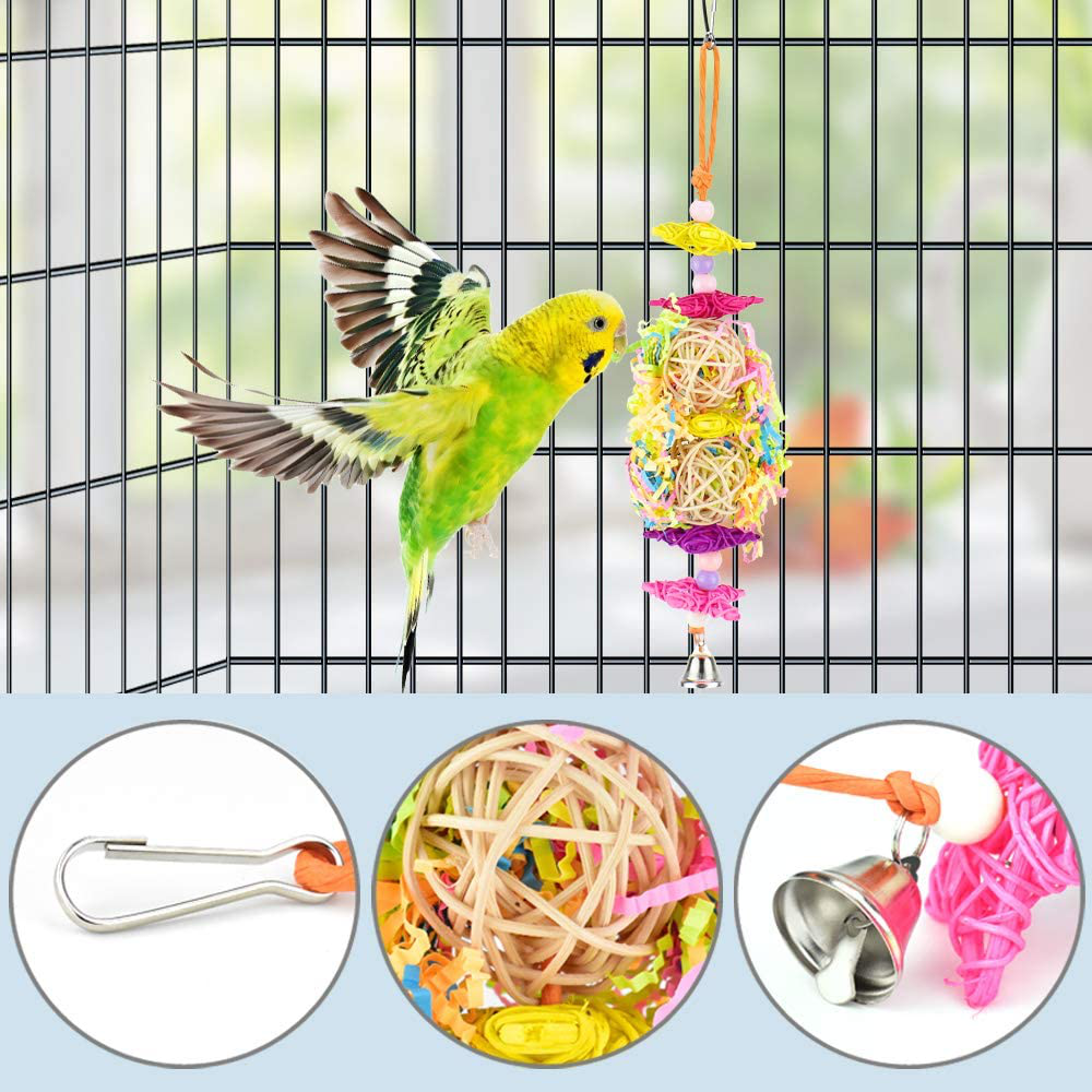 KATUMO 4 Pcs Bird Parrot Toys, Colorful Chewing Shredder Toys Shred Hanging Foraging Toys Bird Wood Perch Stand for Parakeet, Conure, Cockatiel, Mynah, Love Birds, Finch, Small & Medium Pet Birds Animals & Pet Supplies > Pet Supplies > Bird Supplies > Bird Toys KATUMO   