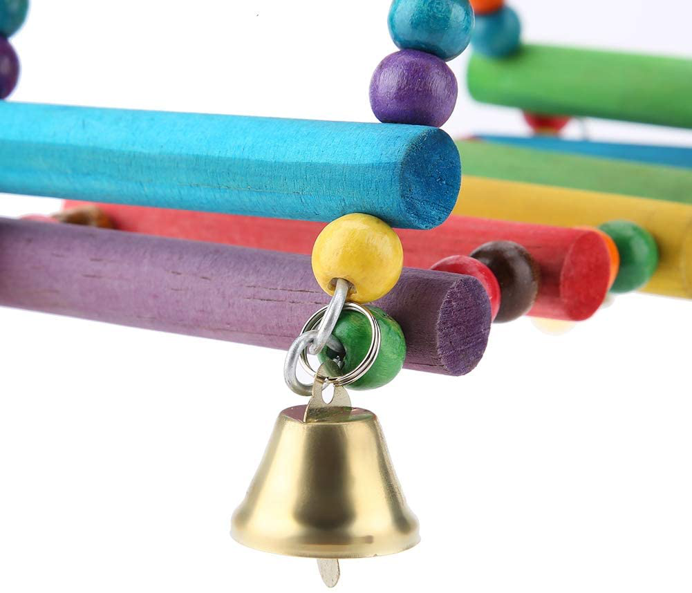 Sheens Parrot Swing Toys, Triangle Climbing Ladders Hanging Bell Toy Colorful Wood Beads Bird Perch for Parakeet Cockatiel Macaw African Grey Cockatoo Lovebird Finch Animals & Pet Supplies > Pet Supplies > Bird Supplies > Bird Ladders & Perches Sheens   