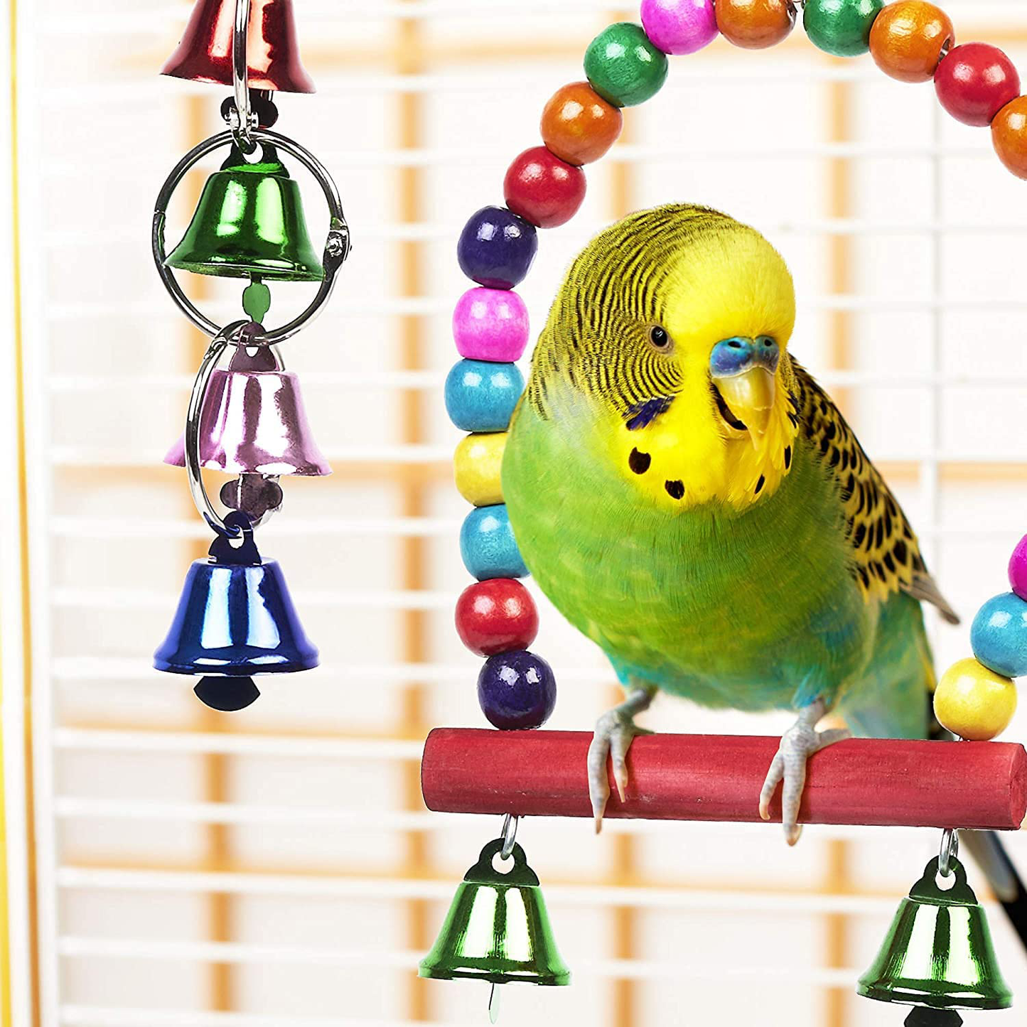 Bird Parrot Toy, 10Pcs Bird Swing Toys Bird Chewing Toys, Colourful Pet Bird Toys with Wooden Hanging Stand Ladder Cage Hanging Bell for Birds, Parrots Animals & Pet Supplies > Pet Supplies > Bird Supplies > Bird Toys AQH   