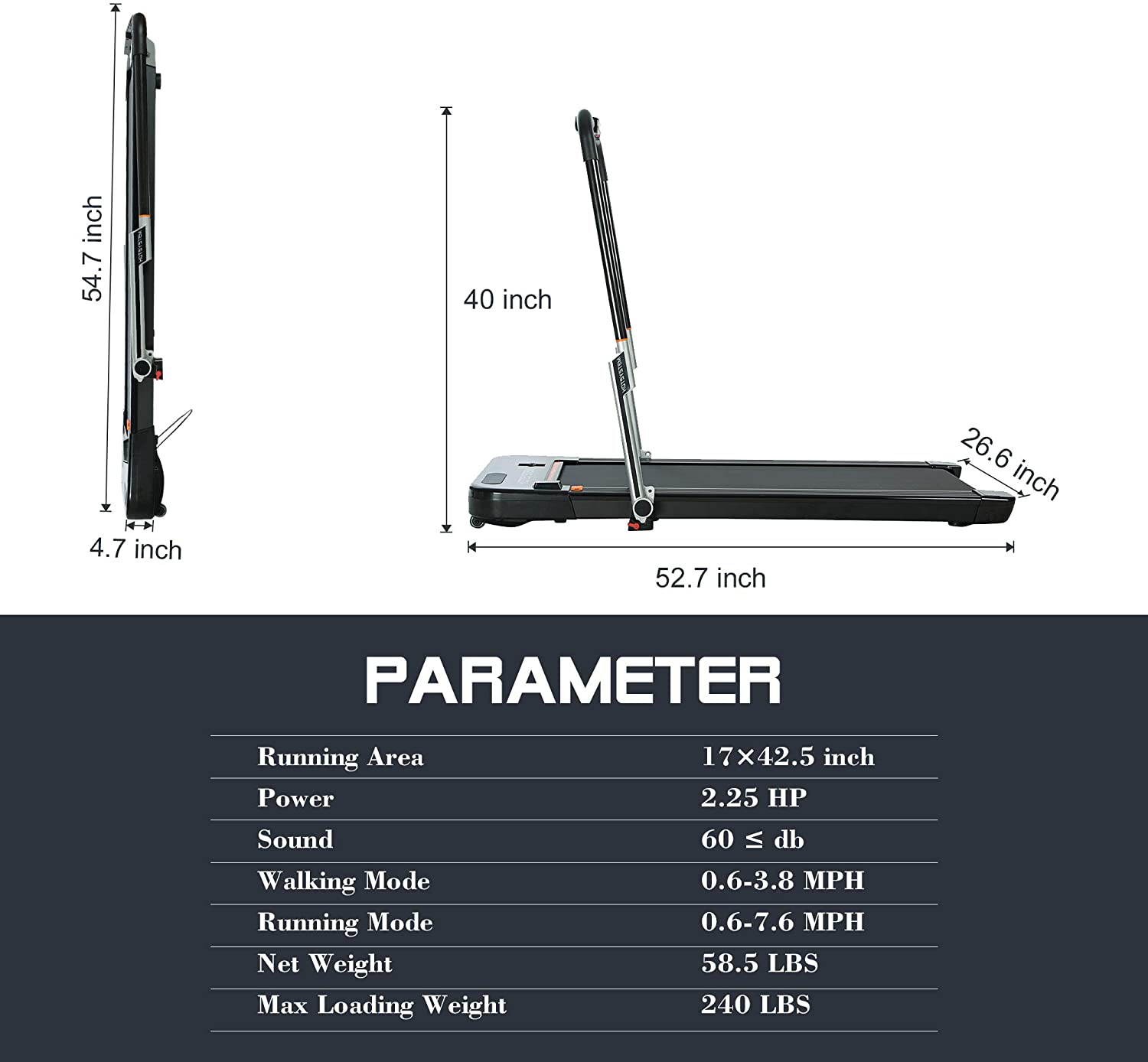 MAXFREE 2 in 1 under Desk Treadmill, 2.25 HP Folding Electric