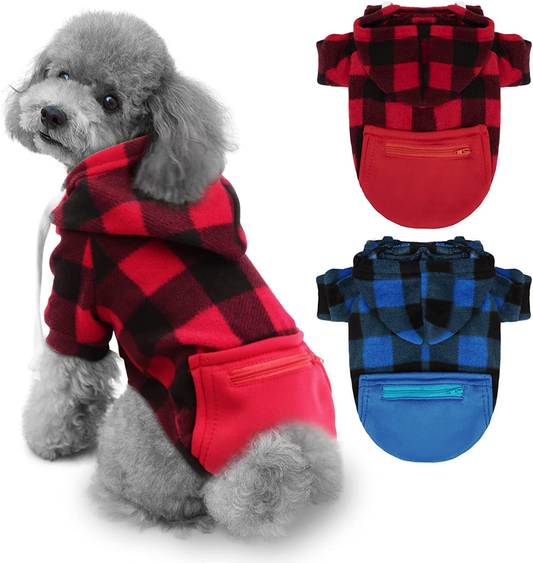 Rypet 2 Packs Plaid Dog Hoodie Sweatshirt Sweater for Dogs Pet Clothes with Hat and Pocket Warm Puppy Sweater for Small Dogs Girl & Boy Animals & Pet Supplies > Pet Supplies > Dog Supplies > Dog Apparel Rypet M(Chest: 15.7", Back: 11.8")  