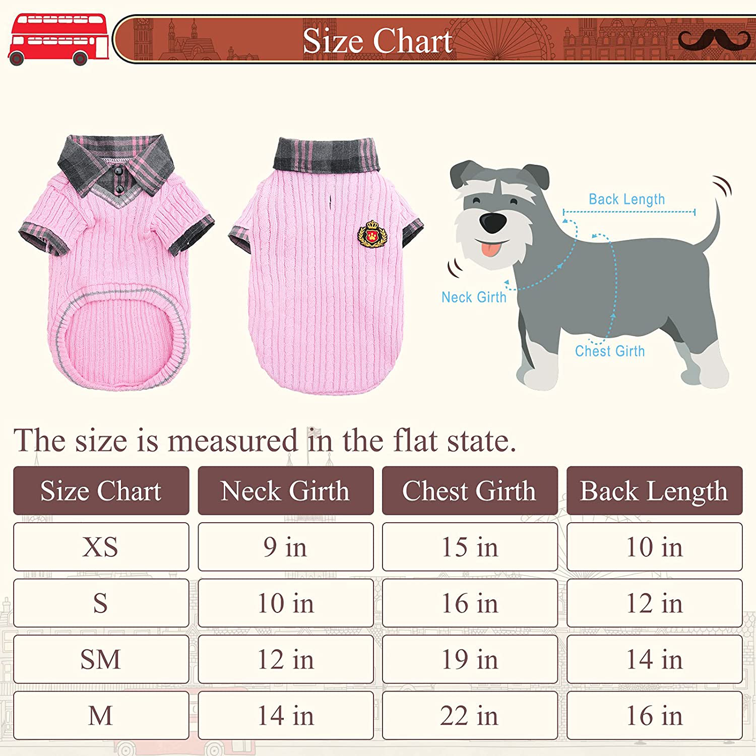 PUPTECK Soft Warm Dog Sweater Cute Knitted Dog Winter Clothes Classic Plaid British Style Dog Coats for Small Medium Dogs Animals & Pet Supplies > Pet Supplies > Dog Supplies > Dog Apparel PUPTECK   